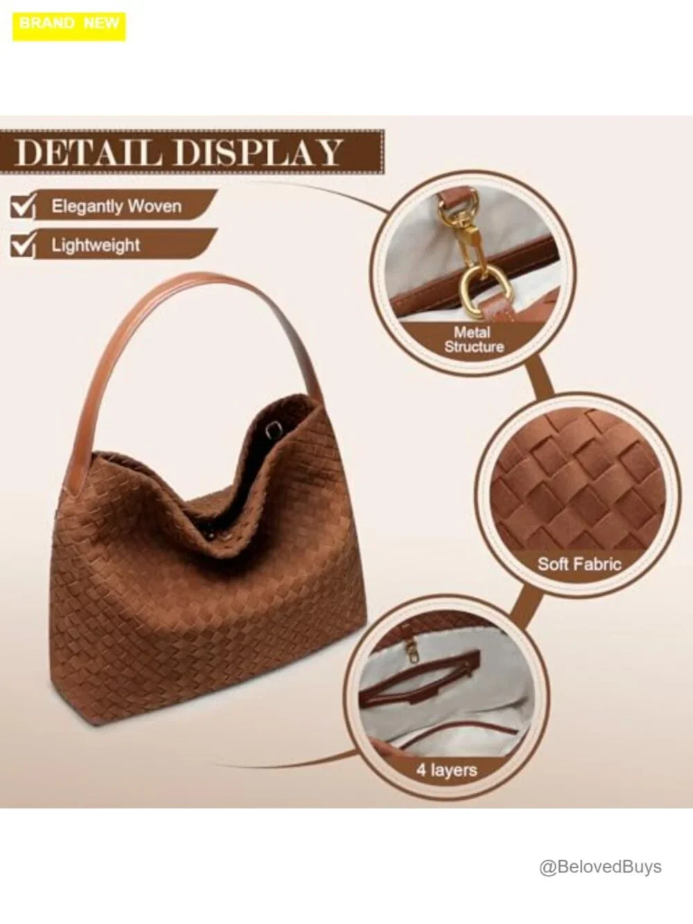 Faux Leather Woven Hobo Bag Shoulder Satchel Work Travel Tote